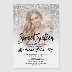 Sweet 16 Elegant Silver & White Magnetic Invite