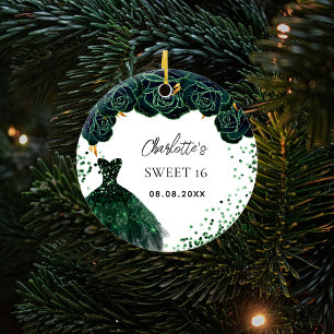 Sweet 16 emerald green dress ceramic ornament