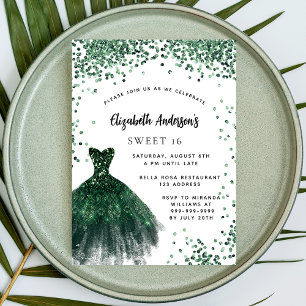 Sweet 16 emerald green dress glitter luxury invitation