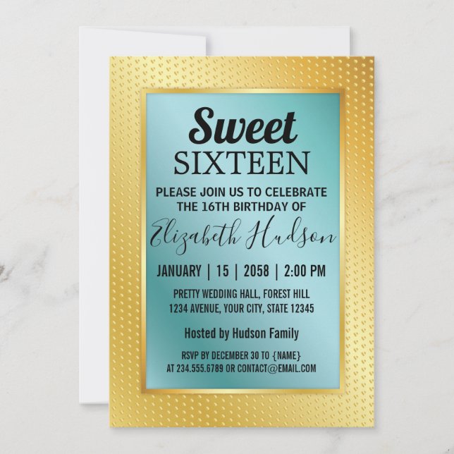 Sweet 16 Emerald Invitation with Gold Speckles (Front)