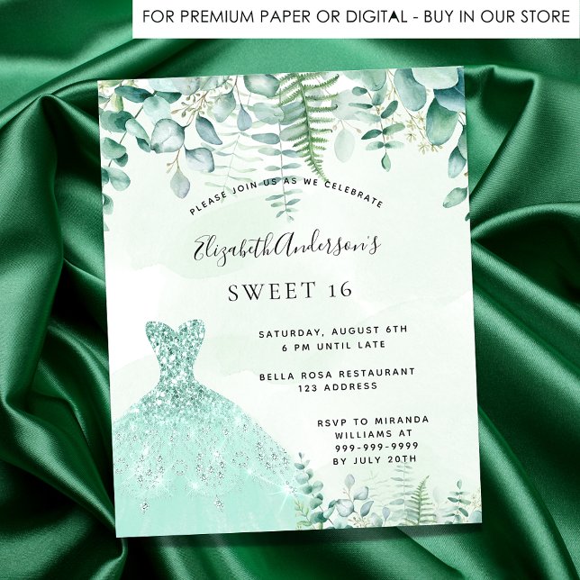 Sweet 16 enchanted forest dress budget invitation flyer (Creator Uploaded)