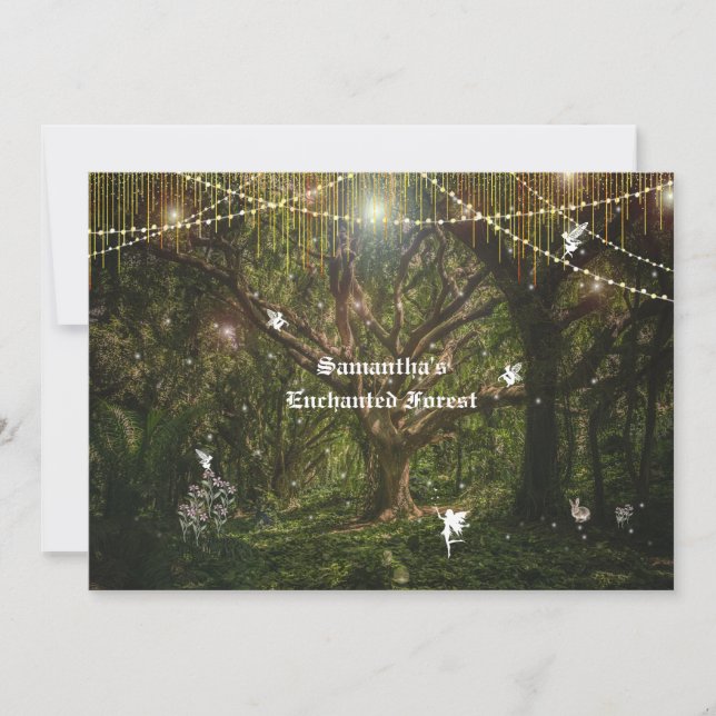 Sweet 16 Enchanted Forest Fairies Rabbit Flowers Invitation (Front)