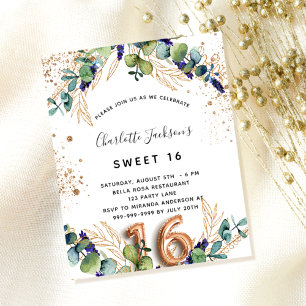 Sweet 16 eucalyptus greenery budget invitation flyer