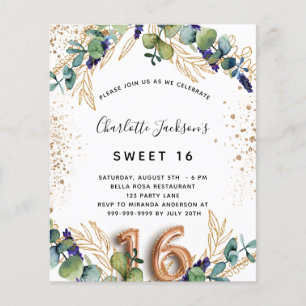 Sweet 16 eucalyptus greenery budget invitation flyer