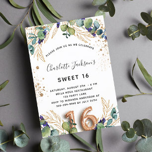 Sweet 16 eucalyptus greenery glitter luxury invitation