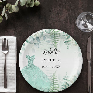Sweet 16 eucalyptus greenry woodland paper plate