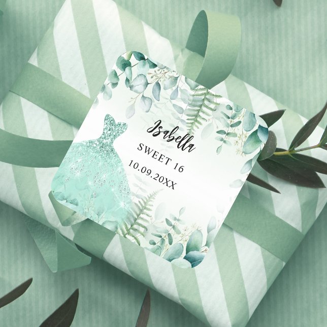 Sweet 16 eucalyptus greenry woodland square sticker (Creator Uploaded)