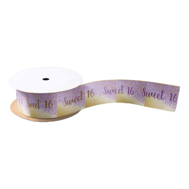 Sweet 16 Falling Purple Glitter on Shiny Gold Satin Ribbon (Spool)