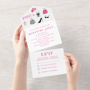Sweet 16 Fashion Pink Cute Sixteen Girly Elegant All In One Invitation