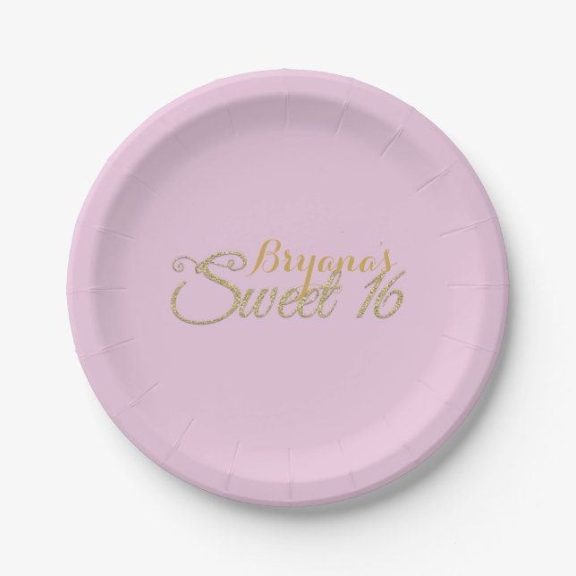 SWEET 16 Faux Glitter ANY COLOR Party Plates (Front)