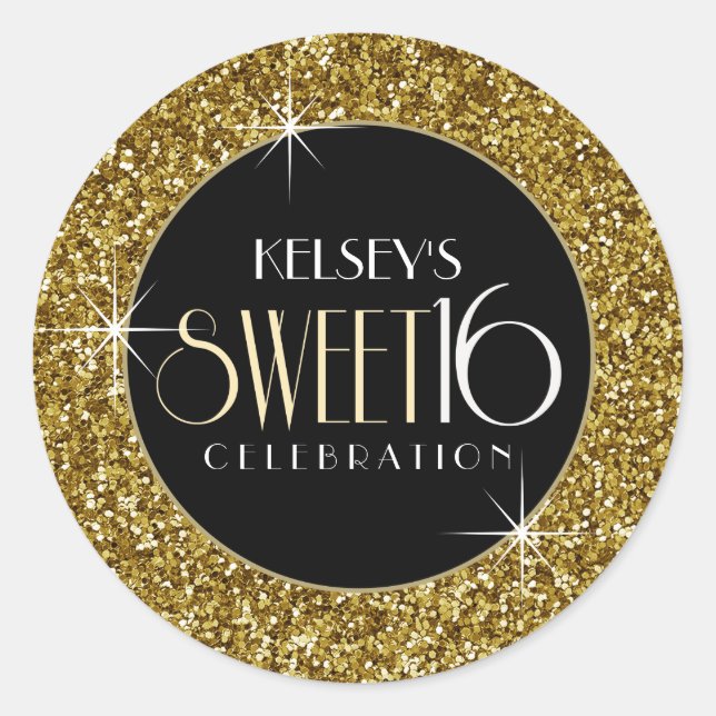 Sweet 16 Faux Gold Glitter Envelope Seal (Front)