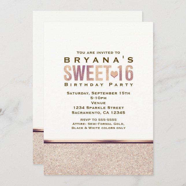SWEET 16 Faux Rose Gold Champagne Party Invitation (Front/Back)