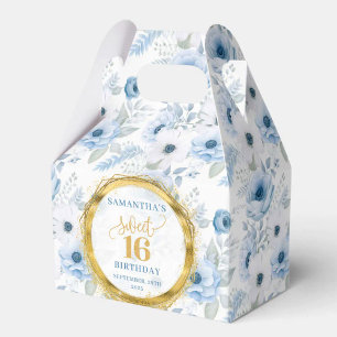 Sweet 16 Favor Box Blue Pastel Floral Gold Sparkle