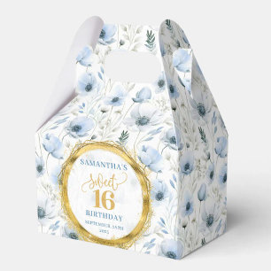 Sweet 16 Favor Box Boho Dusty Blue Floral Sparkles
