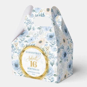 Sweet 16 Favor Box Light Blue Watercolor Flowers