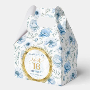 Sweet 16 Favor Box Pastel Blue Boho Floral Sparkle