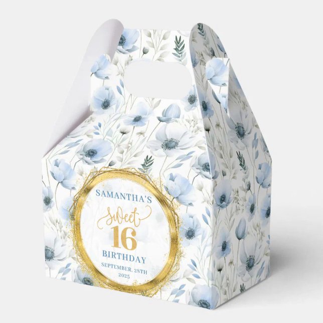 Sweet 16 Favour Box Boho Dusty Blue Floral Sparkle (Sweet 16 Favor Box Boho Dusty Blue Floral Sparkles)