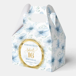 Sweet 16 Favour Box Watercolor Blue Flowers Gold 