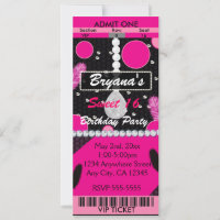 Sweet 16 Feathers Diamonds Pink Birthday Ticket