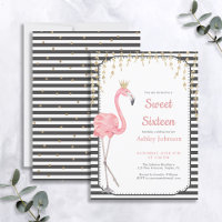 Sweet 16 Flamingo Black & White Pink Gold Birthday