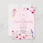 Sweet 16 Floral Birthday Party Invitation<br><div class="desc">A whimsical stylised array of illustrated wildflowers on pink,  with 16 in a quatrefoil,  for a sweet sixteen birthday party. Girly and sweet style design. Personalise with your party information. Red,  pink,  green and purple flowers.



image by rawpixel.</div>