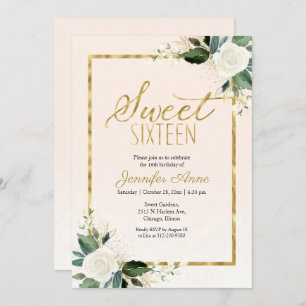 Sweet 16 Floral Delicate White Blush Floral Invitation