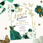 Sweet 16 Floral Dress Butterfly Emerald Green Invitation<br><div class="desc">Adorable, emerald green floral, sweet sixteen birthday party invitations. Easy to personalise with your details. Please get in touch with me via chat if you have questions about the artwork or need customisation. Check the collection for more items. PLEASE NOTE: For assistance on orders, shipping, product information, etc., contact Zazzle...</div>