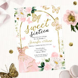 Sweet 16 Floral Dress Butterfly Invitation<br><div class="desc">Adorable, blush pink floral, sweet sixteen birthday party invitations. Easy to personalise with your details. Please get in touch with me via chat if you have questions about the artwork or need customisation. Check the collection for more items. PLEASE NOTE: For assistance on orders, shipping, product information, etc., contact Zazzle...</div>