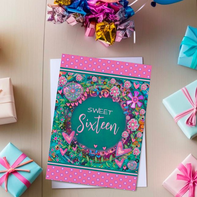 Sweet 16 Floral Pink Girly Pretty Custom Age Card (Creator Uploaded)