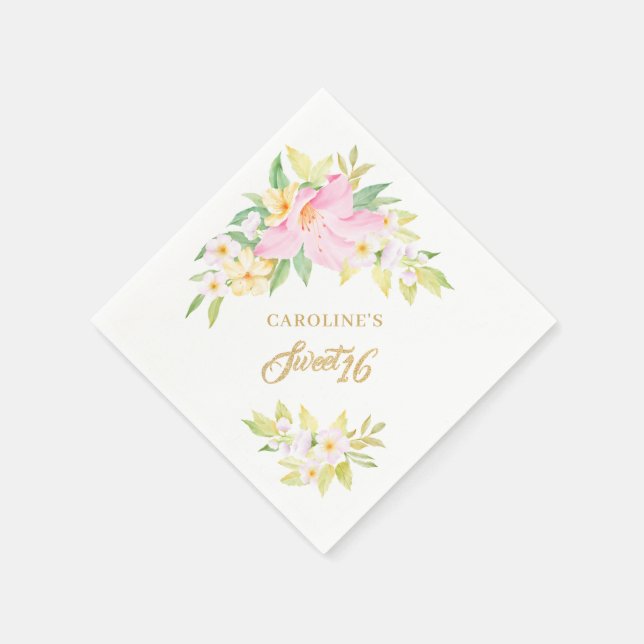 Sweet 16 Floral Watercolor Blush Pink Elegant Napkin (Corner)