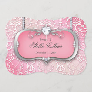 Sweet 16 Flower Damask Birthday Party Quinceanera Invitation