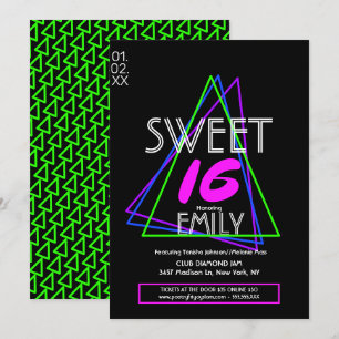 Sweet 16 Flyer Club Theme Geometrical Neon Invitation