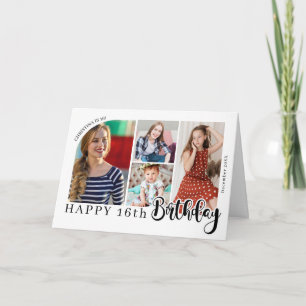 Sweet 16 Four Photo Birthday Collage Name Thank You Card