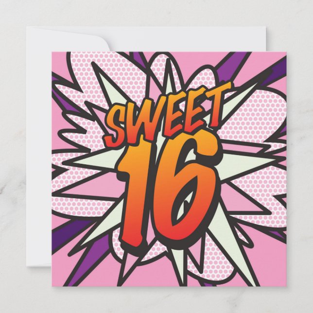 SWEET 16 Fun Retro Comic Book Birthday Party Invitation (Front)