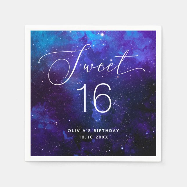 Sweet 16 Galaxy Birthday | Cosmic Sixteen Party Napkin (Front)
