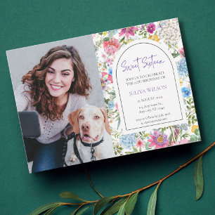 Sweet 16 garden wildflowers script invitation