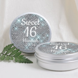 Sweet 16 Girl Birthday Favours Silver Tin Box Classic Round Sticker