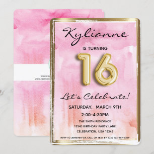 Sweet 16 Girl Birthday Pink and Gold 16th Invitation