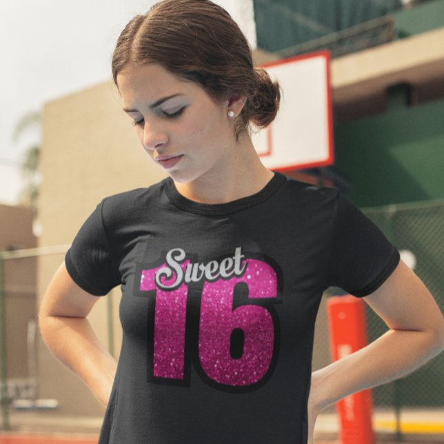 SWEET 16 GIRLS BIRTHDAY PINK FAUX GLITTER T-shirts (Creator Uploaded)