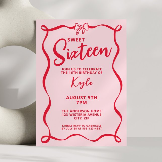 Sweet 16 Girly Bow Coquette Sixteenth Birthday Invitation (Creator Uploaded)