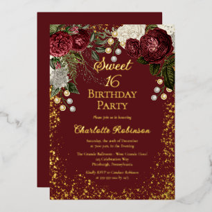 Sweet 16 Glam Burgundy Rose Floral Birthday Party