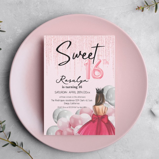 Sweet 16 Glam Rose Gold White Balloons Invitation (Creator Uploaded)