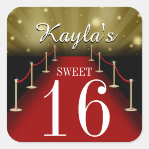 Sweet 16 Glamourous Red Carpet Party Favour Sticke Square Sticker