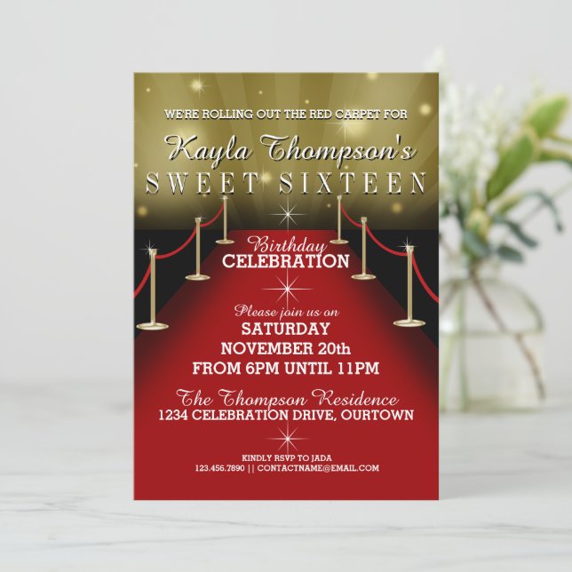 Sweet 16 Glamourous Red Carpet Party Invitations (Standing Front)