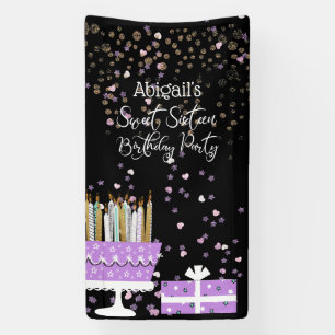 Sweet 16 Glitter Cake and Candles Banner