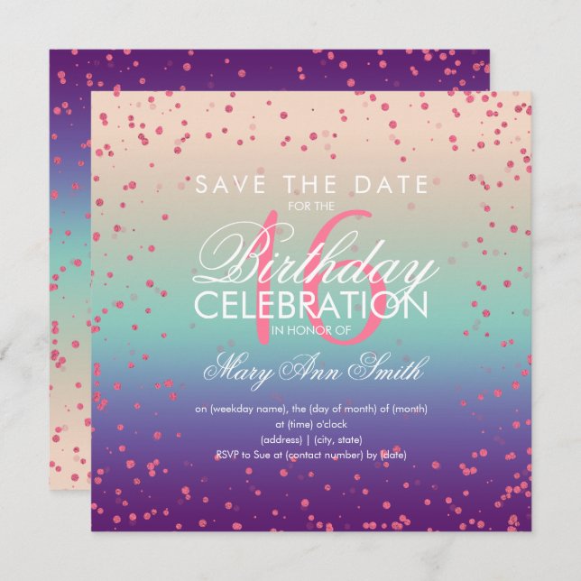 Sweet 16 Glitter Dots Rose Gold Mermaid Invitation (Front/Back)