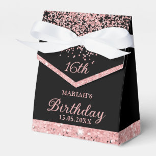 Sweet 16 Glitter Girly Rose Gold Black Party Favour Box