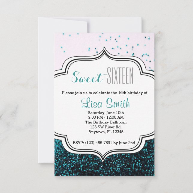 Sweet 16 Glitter Invitation (Front)