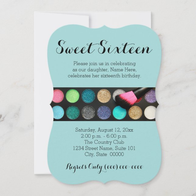 Sweet 16 Glitter Makeup Invitations (Front)