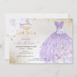 Sweet 16 Glitters Gown Dusty Purple Lilac Gold Invitation<br><div class="desc">Princess gown for the Sweet 16 ,  featuring sparkle dusty purple lilac and sprinkles glitters,  accented with bouquets of sweetpeas in dusty purple.   Shimmering background and you can add DIY colour.   Copyright © 2016-2021 Bombino Designs™.</div>